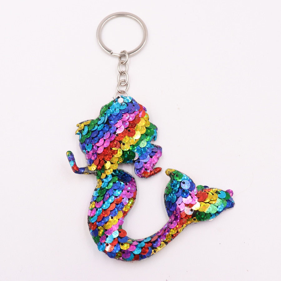 Colorful Mermaid Sequin Keychain Sparkling Love Keyring Women Shoulder Bag