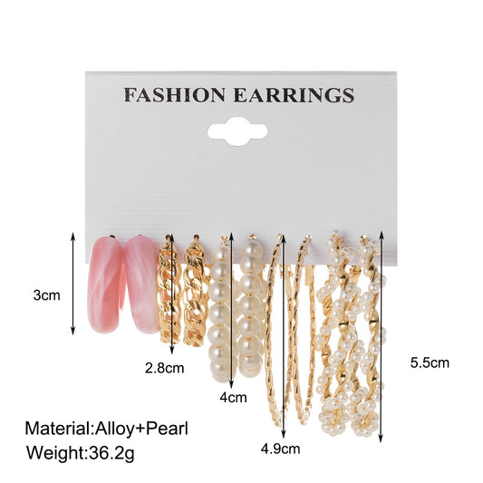 5 Pairs Pearl Style Hoop Earrings Fashion Women Summer Party Jewelry Girls Gifts