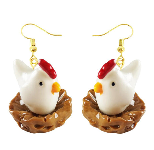 Chicken Nest Drop Earrings Cartoon Art Women Party Jewelry Ear Fashion Pendant