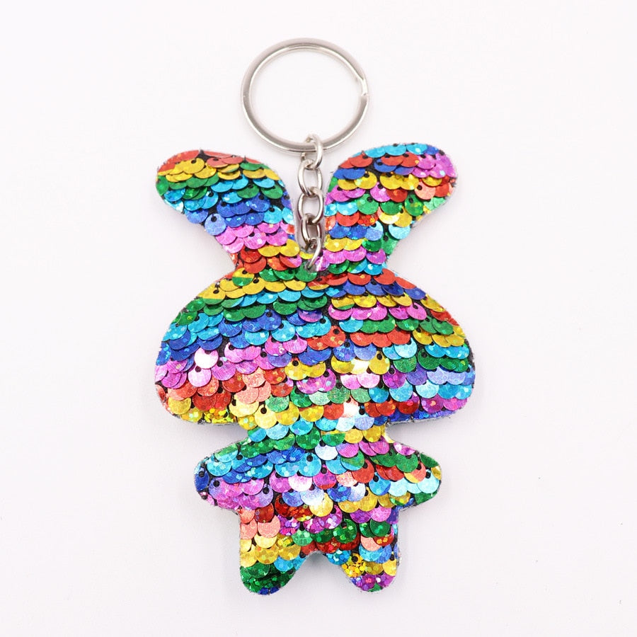 Colorful Rabbit Sequin Keychain Sparkling Love Keyring Women Shoulder Bag Mobile