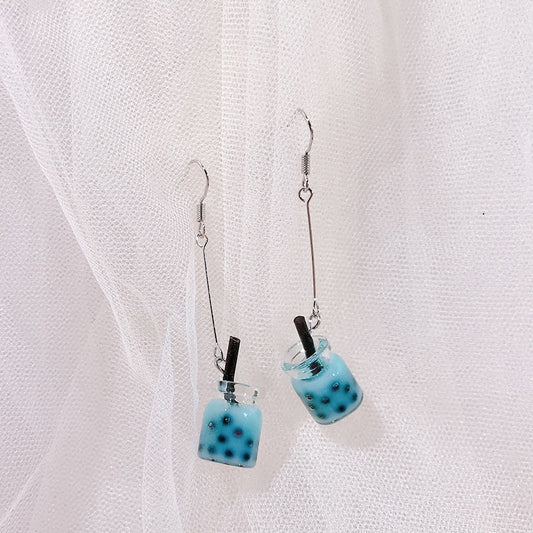 Blue Milk Tea Dangle Earrings for Girls Women Birthday Gift Lovely Jewelry