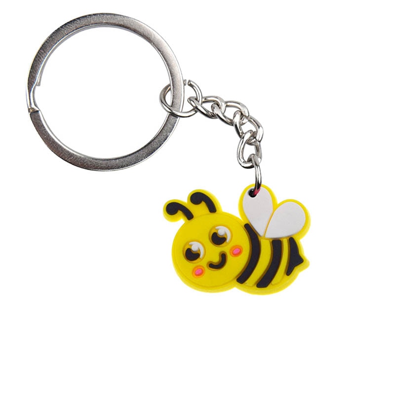 11 Styles Sweet Honey Bee PVC Keychain Metal Key Ring Backbag Hanging Fashion