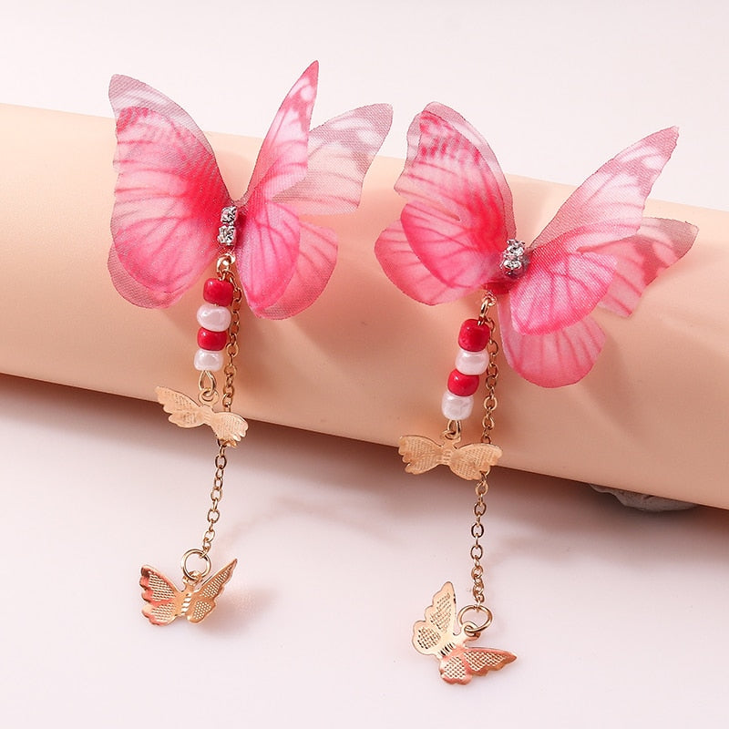 Hot Pink Butterfly Metal Pendant Drop Earrings Women Creativity Jewelry Cute