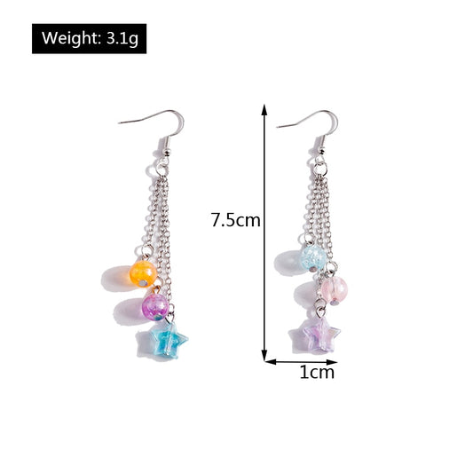 Mixed Color Star Beads Drop Dangle Earrings Trendy Women Fashion Earrings