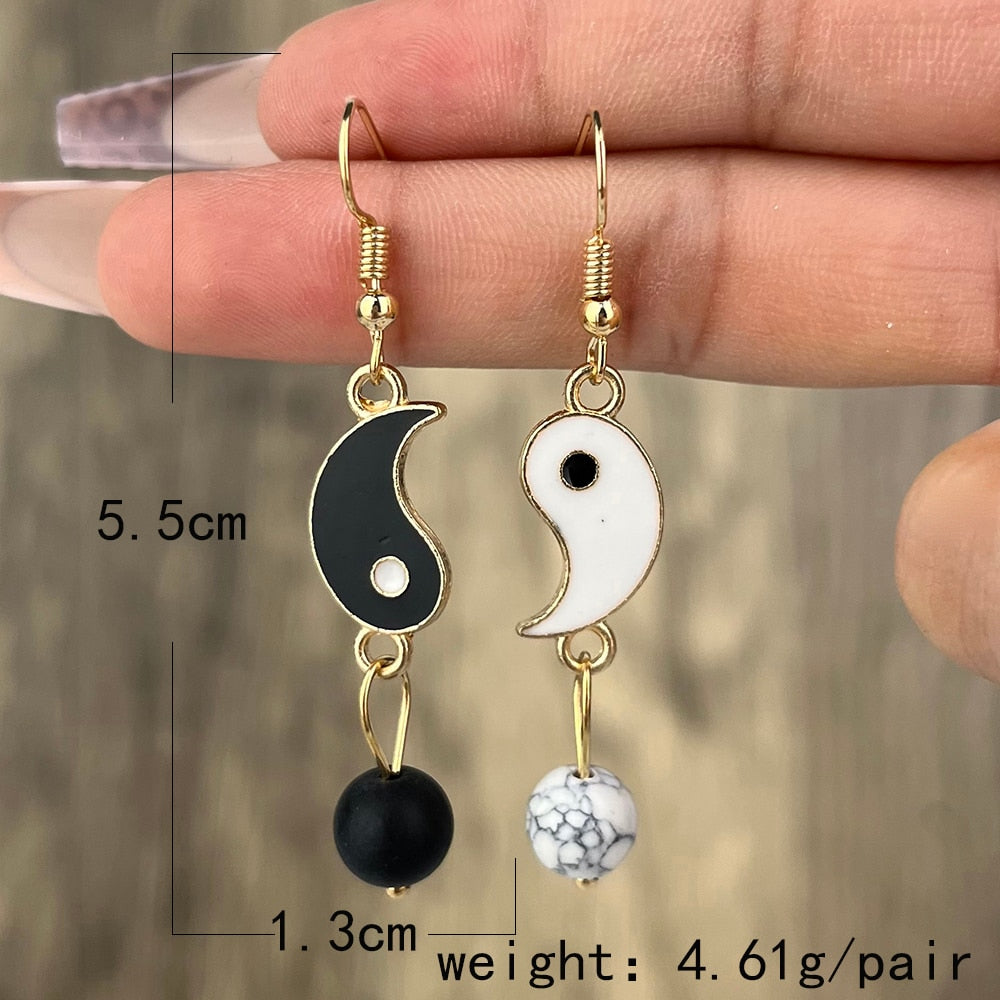 Yin Yang Drip Oil Ball Pendant Drop Earrings Hip Hop Women Party Gift Jewelry
