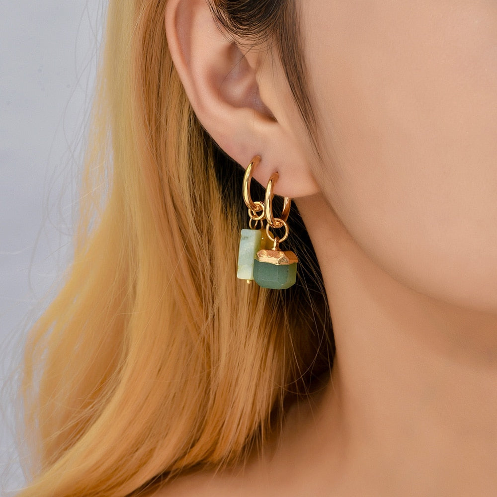 Green Geometric Pendant Drop Earrings Women Party Bohemian Jewelry Dangle Gifts