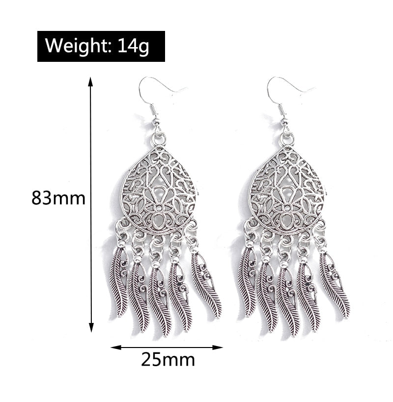 Antique Hollow Out Feathers Pendant Drop Earrings Women Gifts Earring Cute Girls