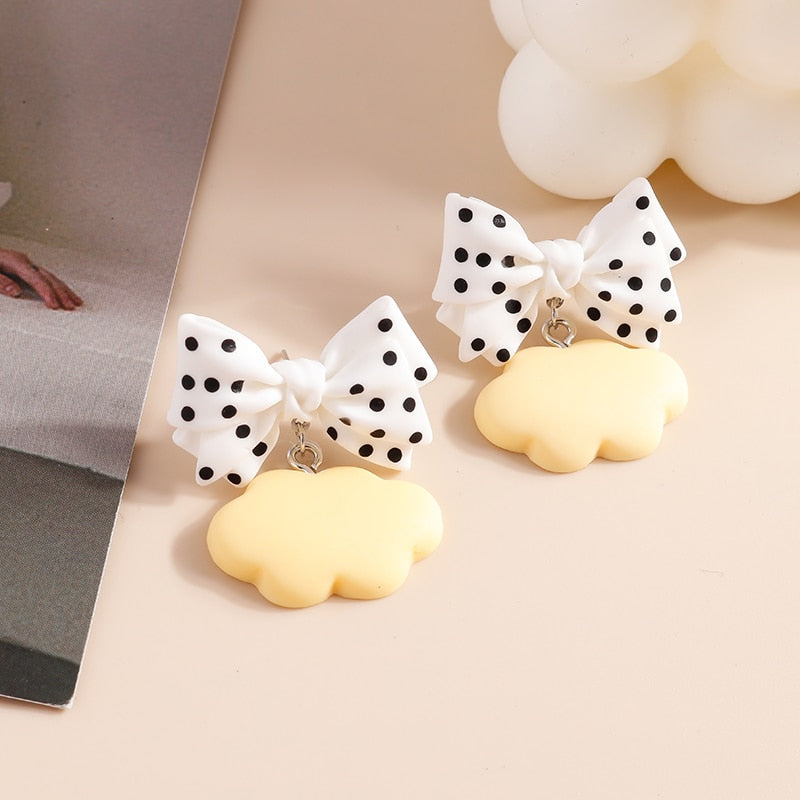 Bow Beige Cloud Dangle Earrings Women Charms Earring Fashion Creative Jewelry