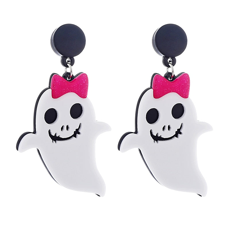 Ghost with Bow Acrylic Drop Earrings Women Travel Fashion Cartoon Earrings