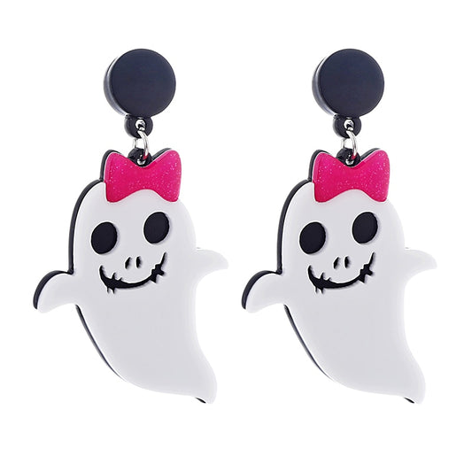 Ghost with Bow Acrylic Drop Earrings Women Travel Fashion Cartoon Earrings