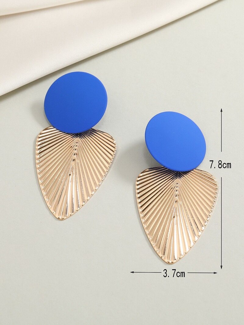 Blue Round Detail Palm Leaf Lady Cute Drop Earrings for Women Jewelry Girls