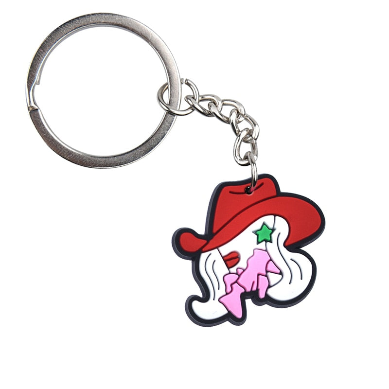 Red Hat Cow Girl Keychain Key Ring Alloy Key Chains For Women Men Handbag