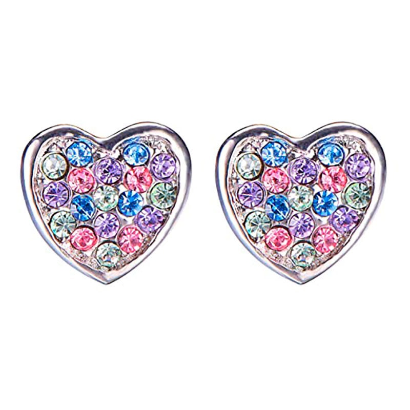 Colorful Rhinestone Heart Fashion Stud Earrings Women Girl Earrings Jewelry