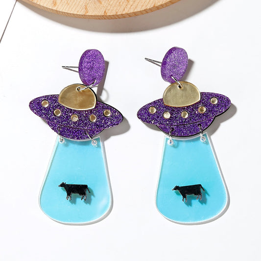 Purple Alien Acrylic Drop Earrings Women Travel Fashion Cartoon Earrings