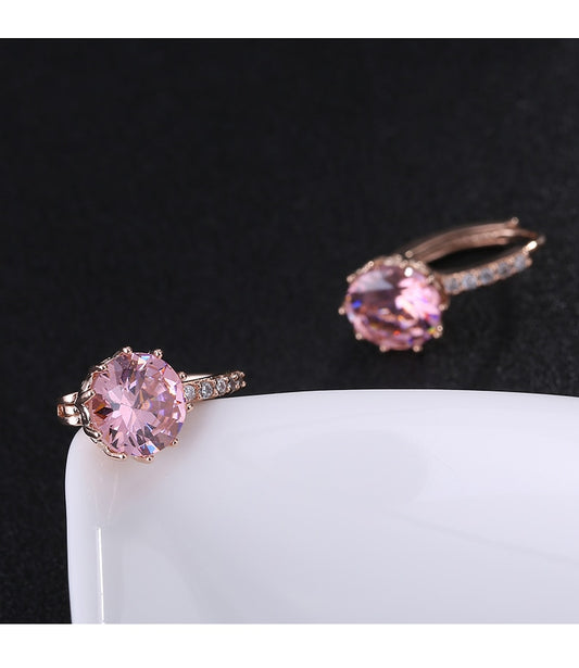 Pink Crystal Ear Buckle Ear Studs Earrings Female Fashion Earrings Jewelry Gifts