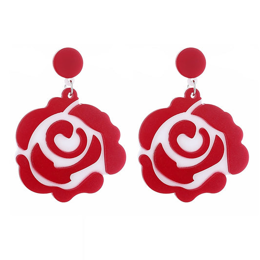 Red Rose Acrylic Drop Earrings Women Travel Fashion Cartoon Earrings Creative