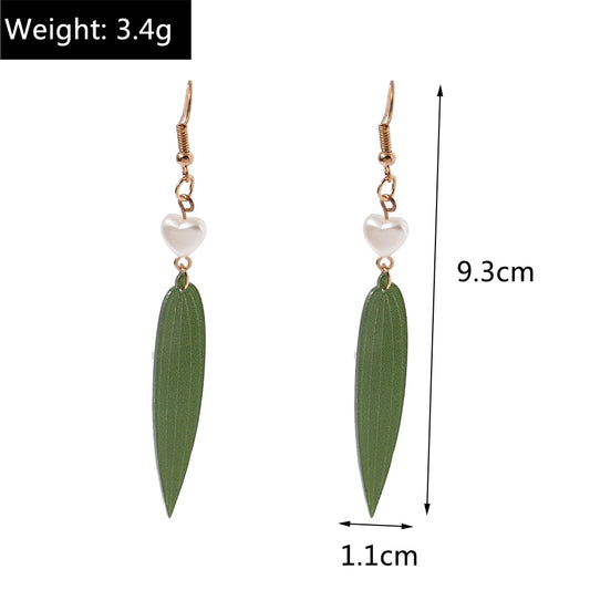 Green Spiky Leaf Drop Dangle Earrings Trendy Women Fashion Earrings Jewelry Gift