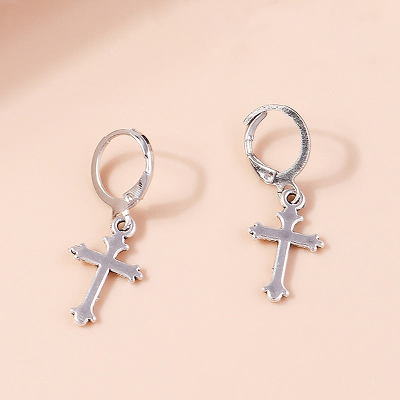 Plain Style Cross Hoop Drop Earrings Women Creativity Jewelry Cute Earring Girls