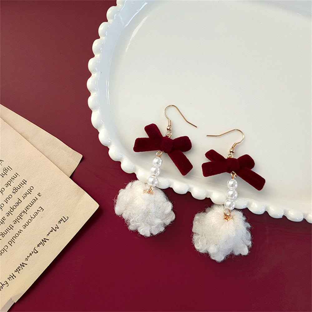 Fluffy White Pendant Drop Earrings Women Party Cute Art Jewelry Dangle Gifts