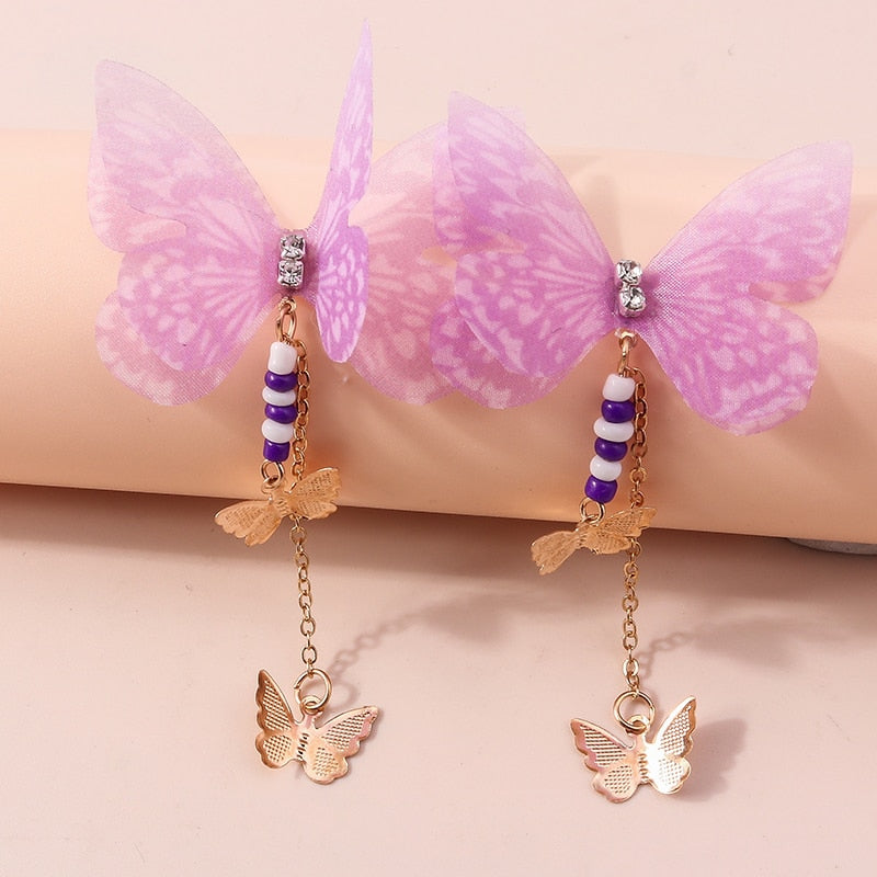 Pink Pattern Delicate Butterfly Drop Earrings Women Creativity Jewelry Cute