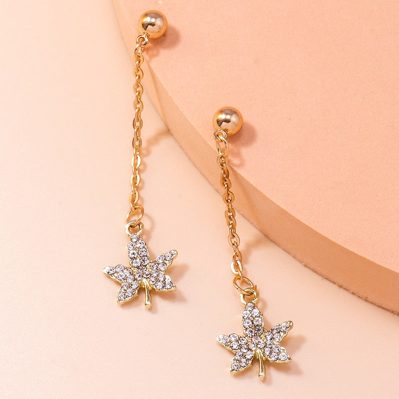 Rhinestone Maple Leaf Dangle Earrings Women Gifts Earring Cute Girls Eardrop