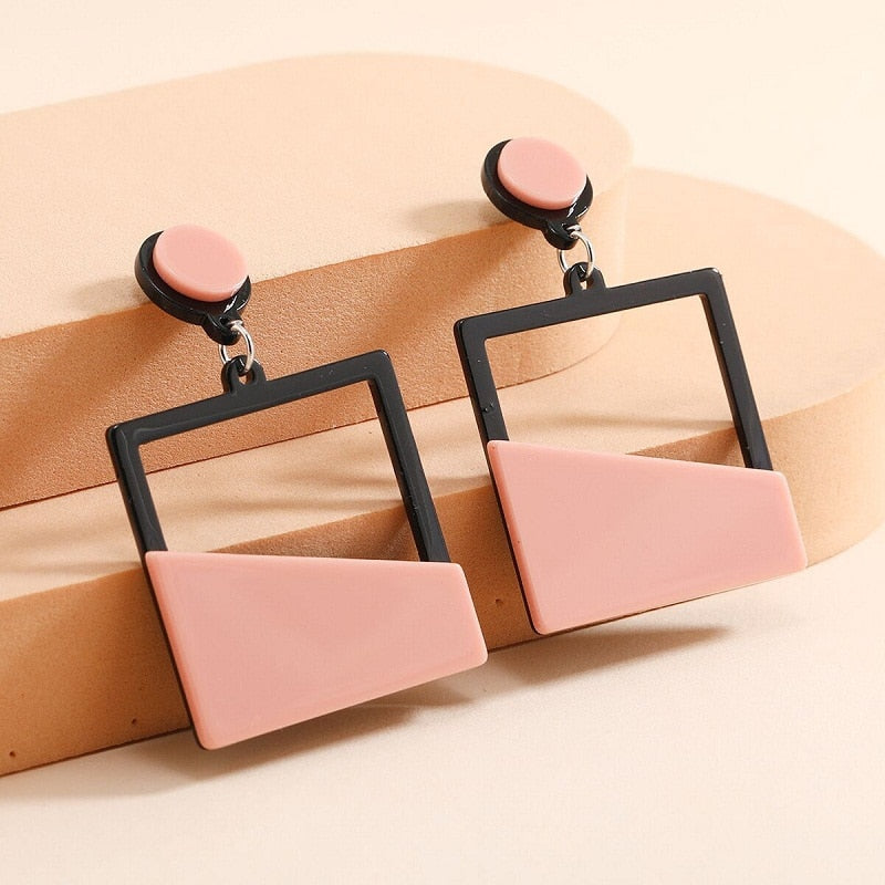 5 Styles Colorful Geometric Acrylic Resin Lady Cute Dangle Earrings for Women