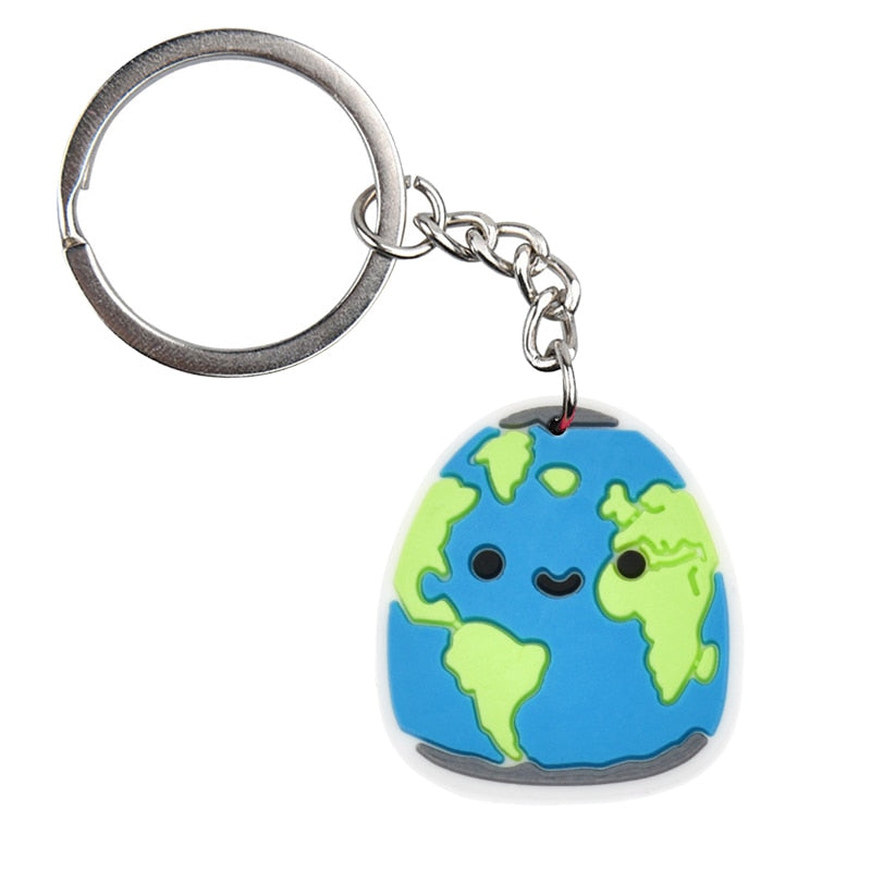 Earth Planet Animal Cartoon Cute Rubber Keychain Animal Car Key Chain Bag Charm