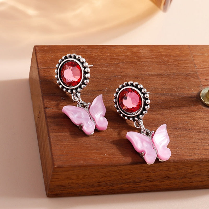 Baby Pink Butterfly Pendant Drop Earrings Women Creativity Jewelry Cute Earring