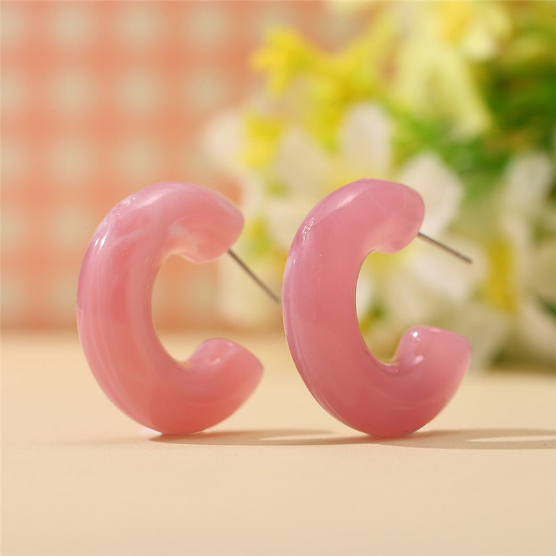 Pink Acrylic Hoop Design Earrings Trendy Jewelry Creative Style Accessories