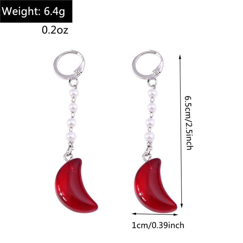 Red Stone Moon Shaped Drop Dangle Earrings Trendy Women Fashion Earrings Jewelry