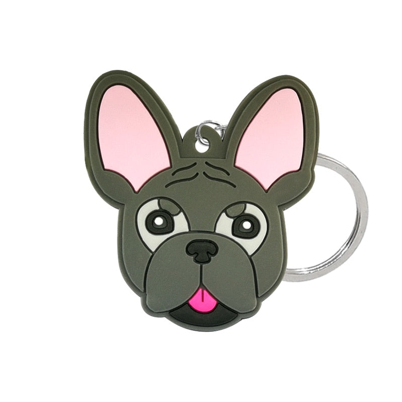 Grey French Bulldog Dog Keyring Cute Cartoon Style Keychains Bag Car Pendant