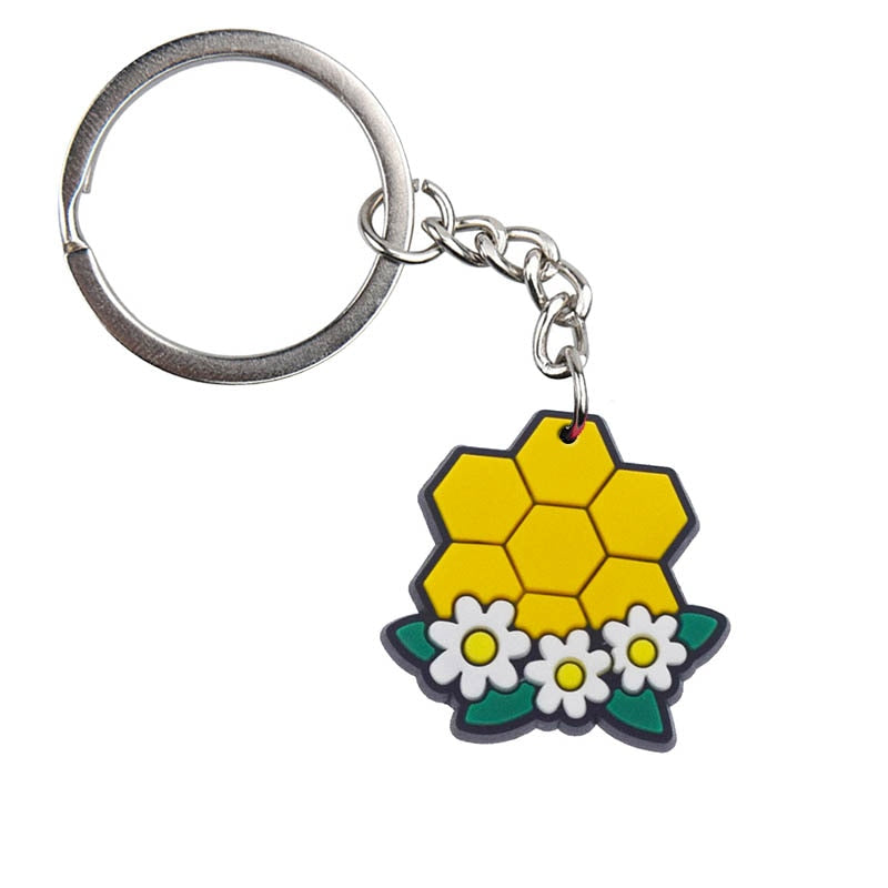 11 Styles Sweet Honey Bee PVC Keychain Metal Key Ring Backbag Hanging Fashion