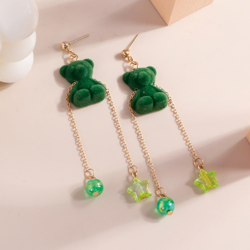 Green Bear with Star Drop Earrings Women Creativity Jewelry Cute Earring Girls