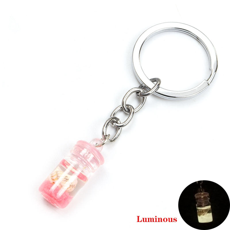 Pink Luminous Bottle Keychain Gift Cute Charms Keyring Souvenir Handbag