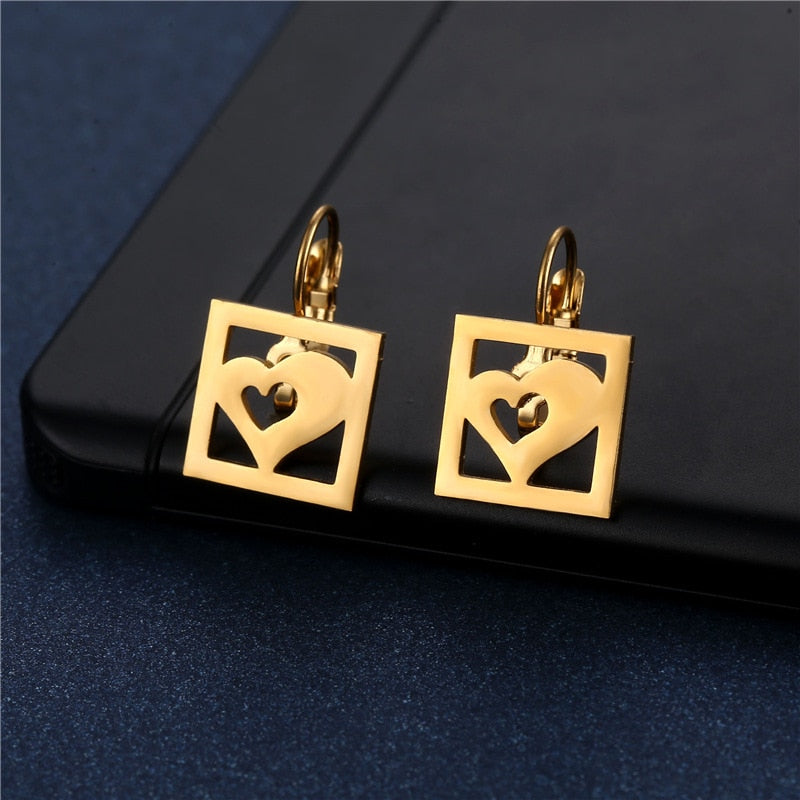 Heart Square Design Mini Small Stud Earrings Stainless Steel Women Party Gifts