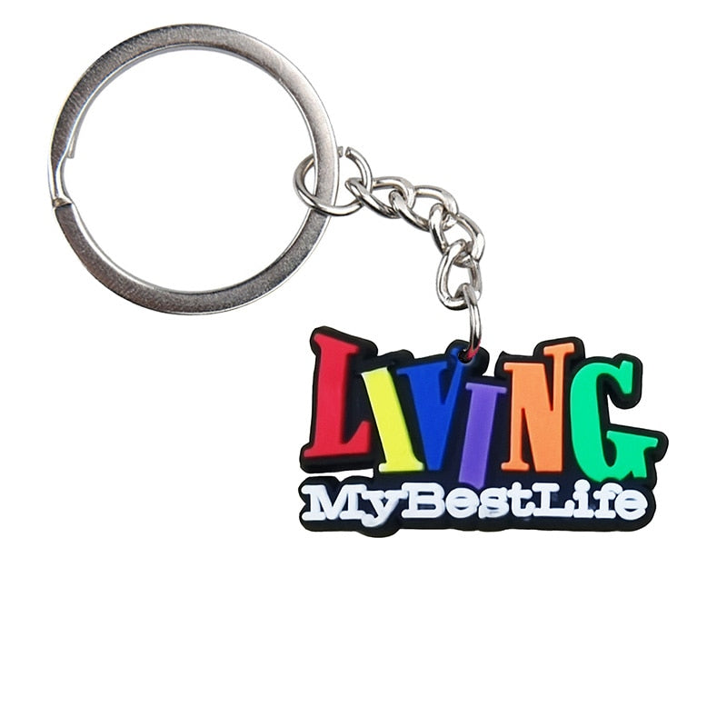 Living My Best Life Keychain Car Keyring Cartoon Creative Pendant Souvenir Gift