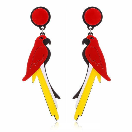 Red Parrot Acrylic Drop Earrings Women Travel Fashion Cartoon Earrings Creative