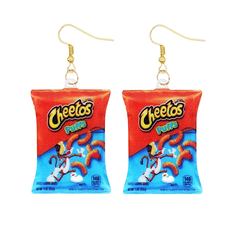 Cheetos Blue Chips Bag Funny Design Drop Earrings Women Charms Earring Fashion