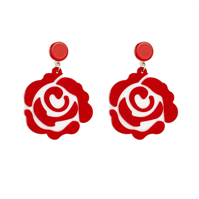 Blooming Rose Drop Earrings Women Travel Fashion Cartoon Earrings Creative
