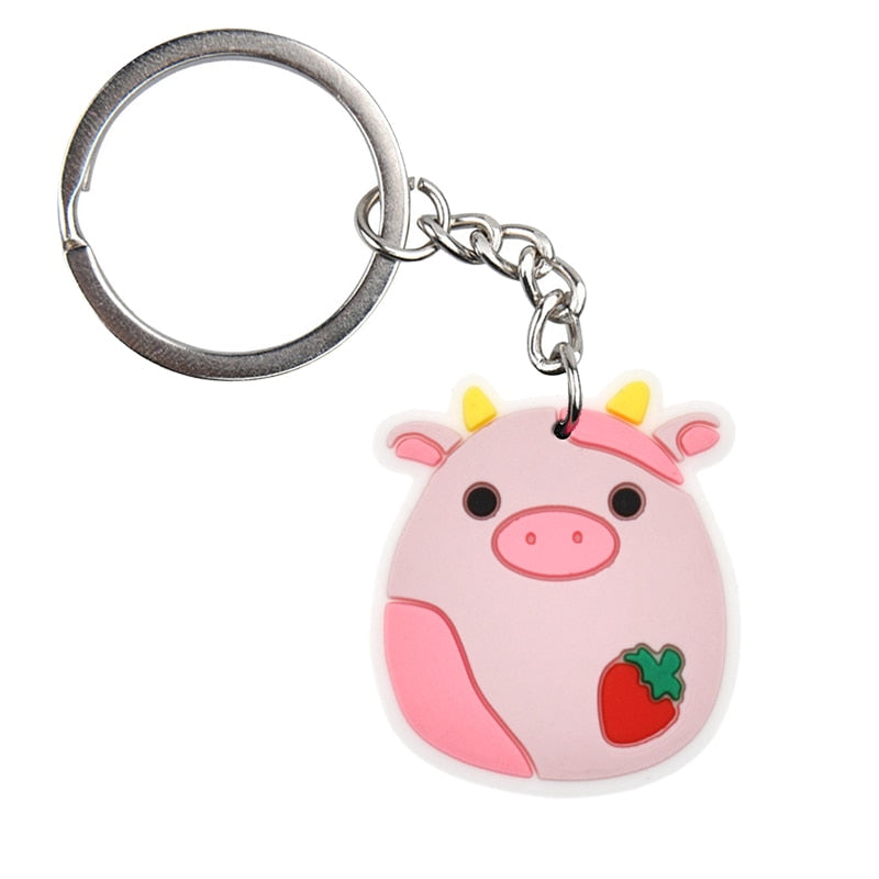 Pig And Strawberry Cartoon Cute Rubber Keychain Animal Car Key Chain Bag Charm