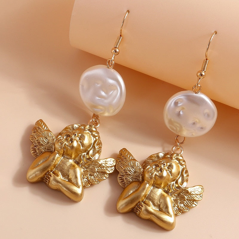 Bronze-colored Angel Drop Earrings Women Creativity Jewelry Cute Earring Girls