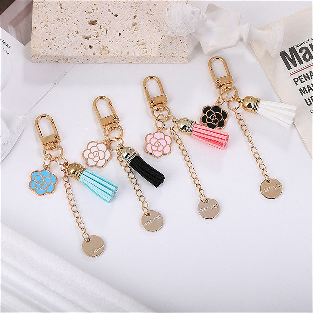 4 Styles Flower Tassel Keychain Earphone Sleeve Ornaments Sweet Keyrings Cute