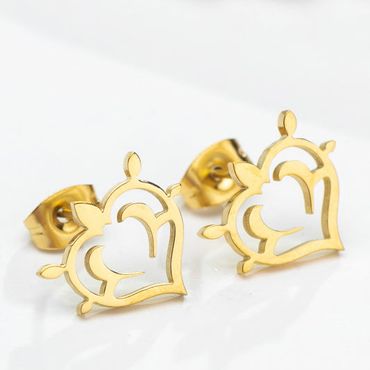 Hollow Heart Fashion Women Stud Earrings Stainless Steel Ear Accessories