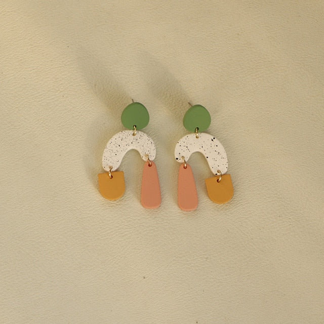18 Styles Colorful Graffiti Geometric Oval Square Dangle Earrings Women Travel