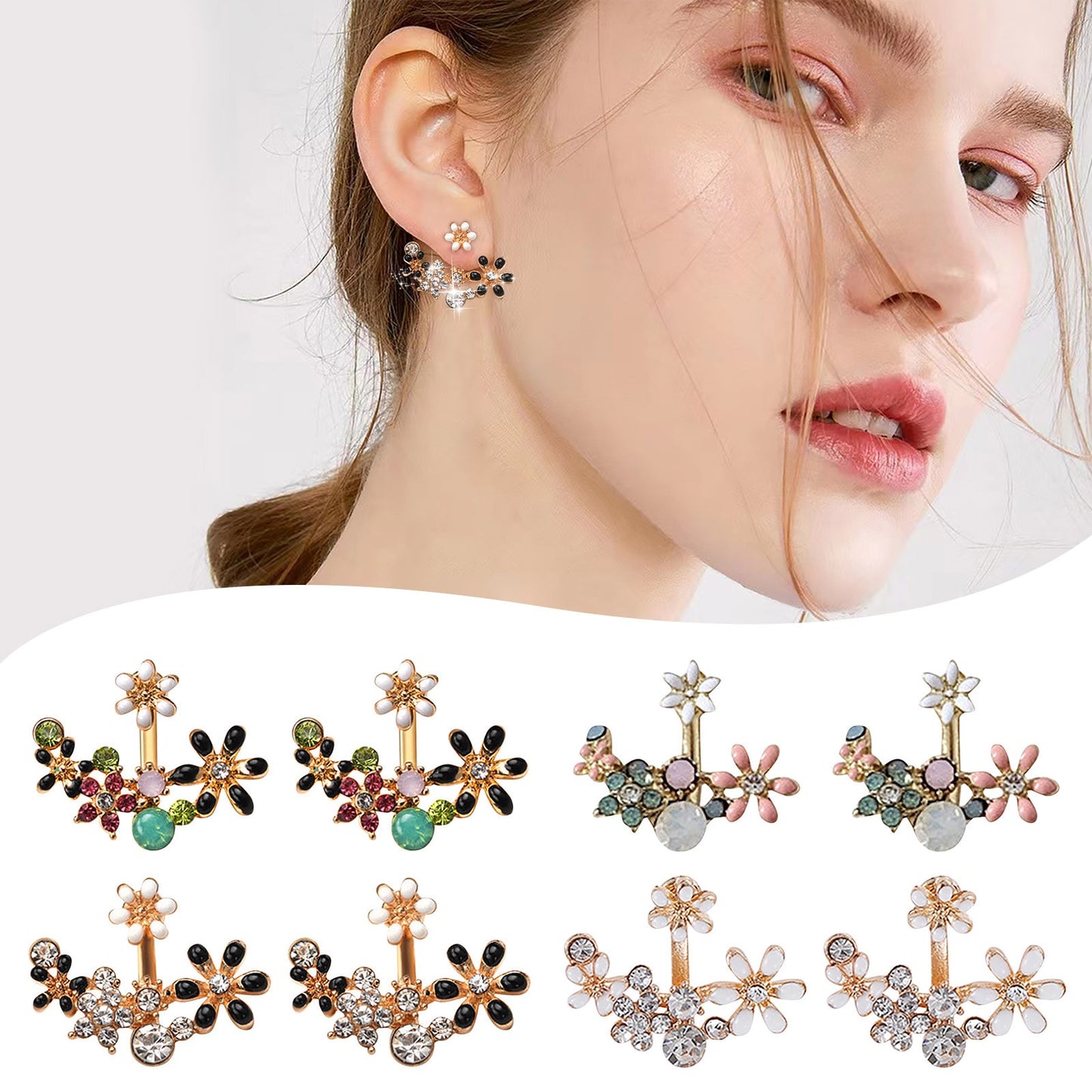 Fashion Small Fresh Flower Inlaid Colored Small Flower Stud Earrings Cross