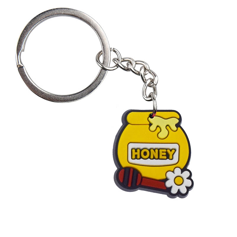 11 Styles Sweet Honey Bee PVC Keychain Metal Key Ring Backbag Hanging Fashion