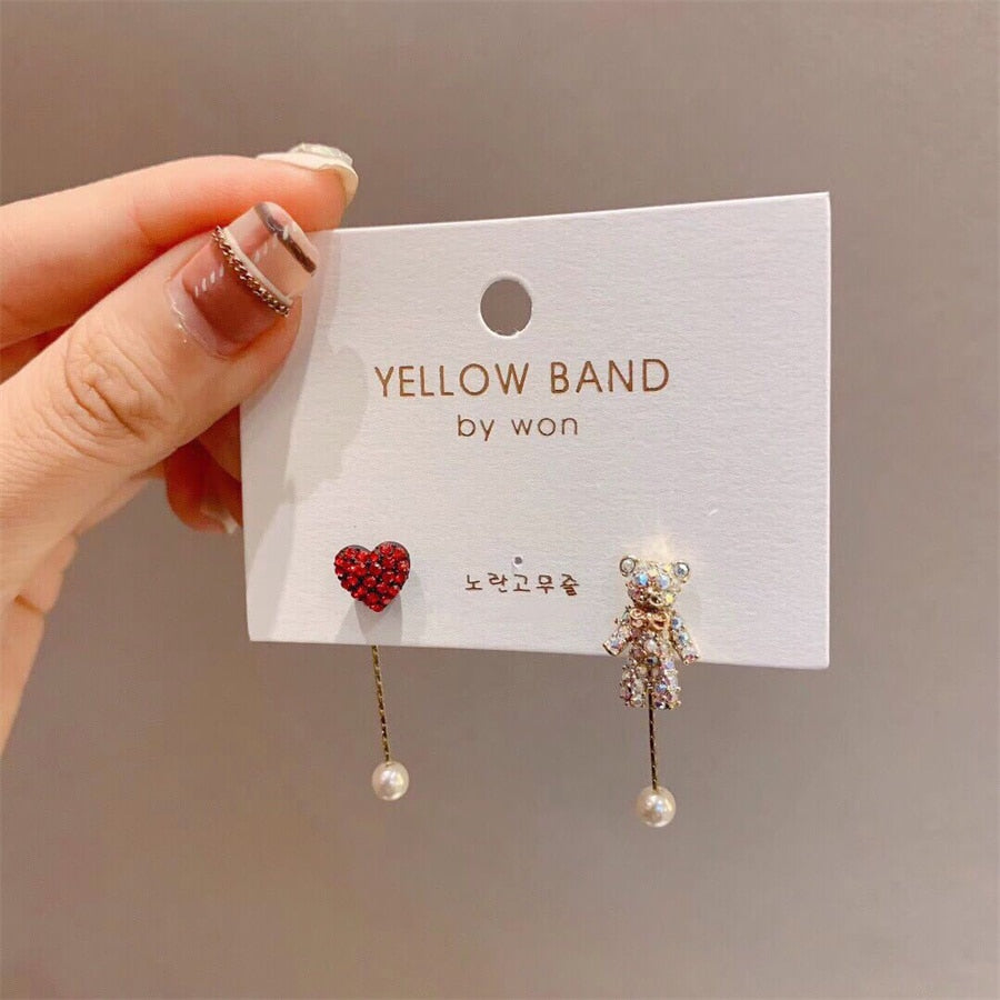 Heart Bear Stud Earrings Ladies Wedding Party Earring Birthday Jewelry Gifts