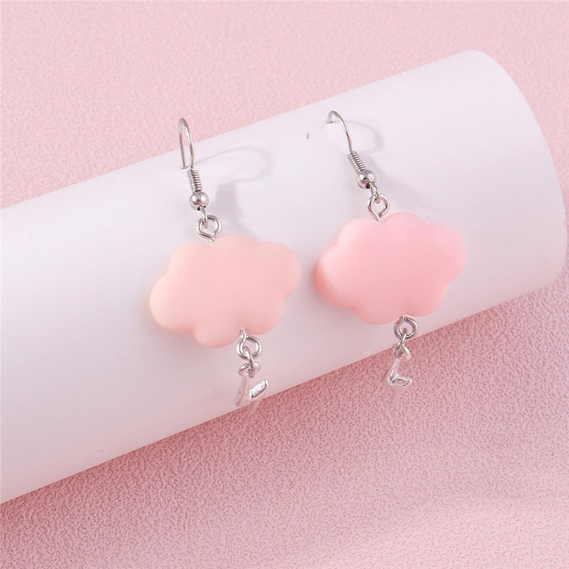 Light Pink Cloud and Lightning Dangle Earrings Women Gifts Earring Cute Girls