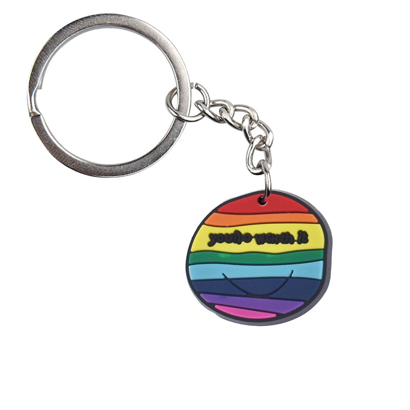 Rainbow Inspirational slogan Keychain Car Keyring Cartoon Creative Pendant