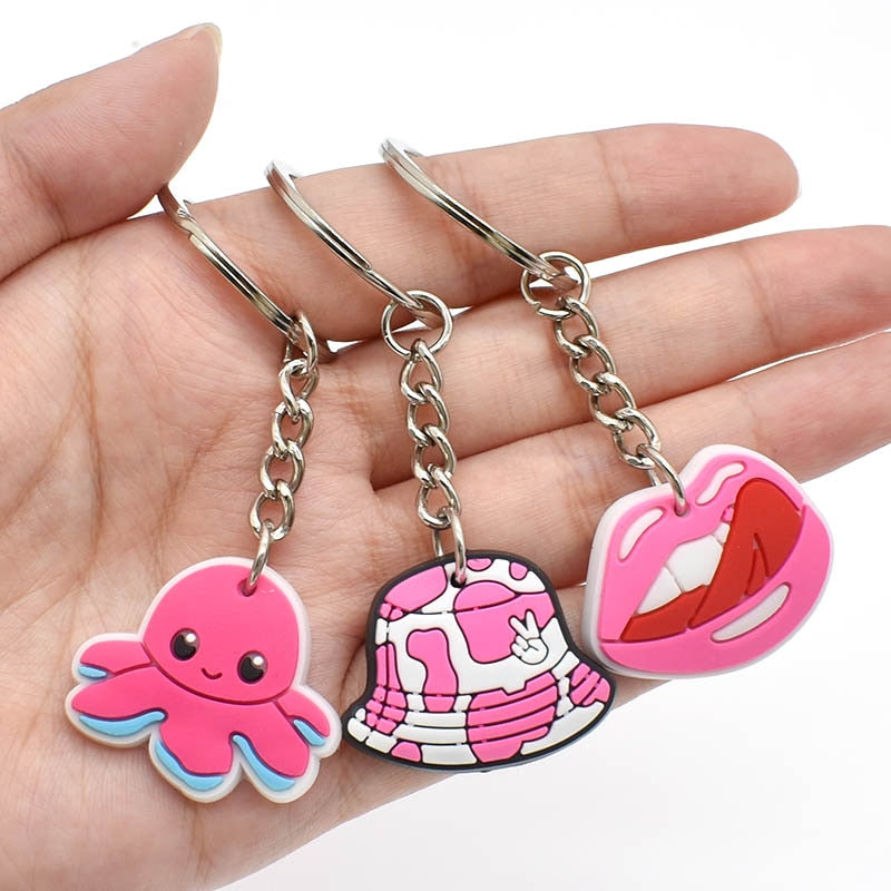 11 Styles PVC Pink Series Keychain Keyring Cute Key Chain Keychains Bag Car